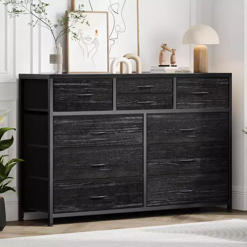 10-Drawer Media Console & Dresser - Steel Frame, Wood Top Fabric Storage for Bedroom, Nursery, Living Room