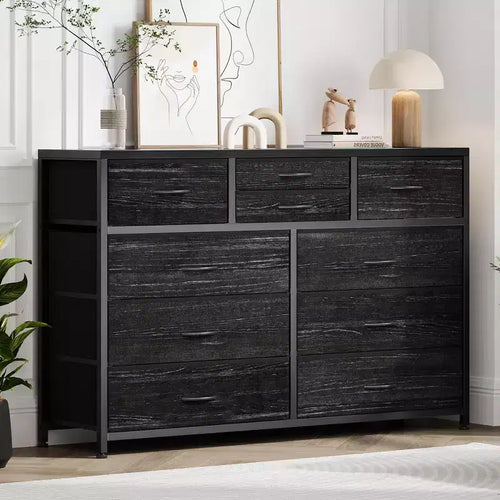 10-Drawer Media Console & Dresser - Steel Frame, Wood Top Fabric Storage for Bedroom, Nursery, Living Room