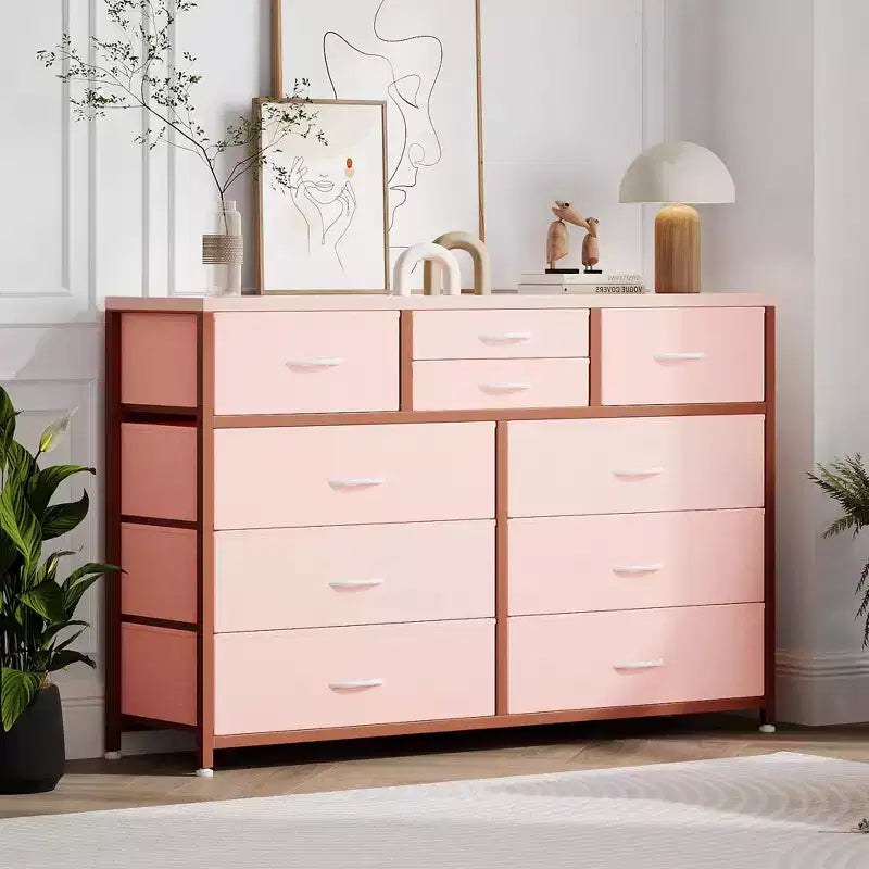 10-Drawer Media Console & Dresser - Steel Frame, Wood Top Fabric Storage for Bedroom, Nursery, Living Room