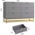 Grey 6 Drawer Double Dresser,Modern Dresser for Bedroom with Gold Handles,Long Storage Organizer for Closet