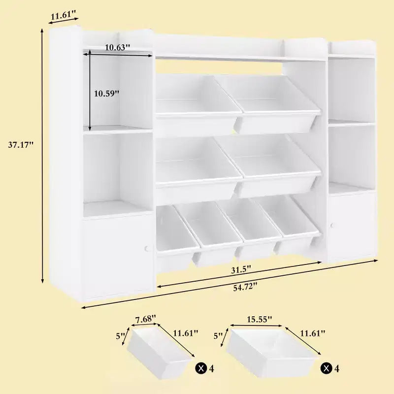 54.7 Kids Toy Storage Organizer with 8 Removable Toy Bins & 6 Storage Cubbies, Toy Organizers and Storage,Kids Bookshelf and Toy Storage for Bedroom