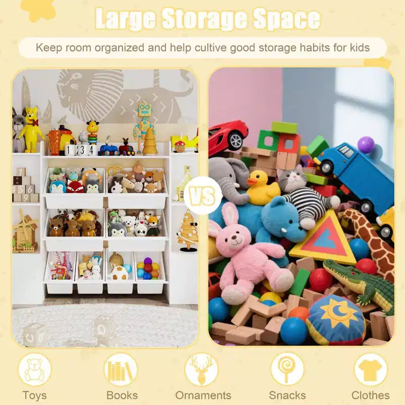 54.7 Kids Toy Storage Organizer with 8 Removable Toy Bins & 6 Storage Cubbies, Toy Organizers and Storage,Kids Bookshelf and Toy Storage for Bedroom