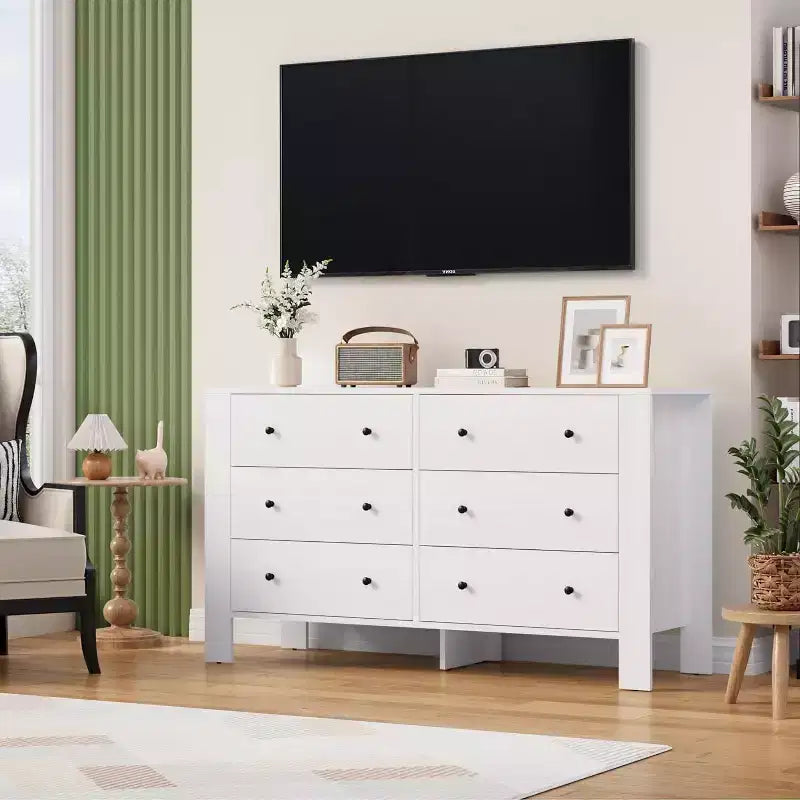 White 6 Drawer Dresser for Bedroom, Wooden Chests of Drawers for Bedroom, Entryway, Hallway, Home Office