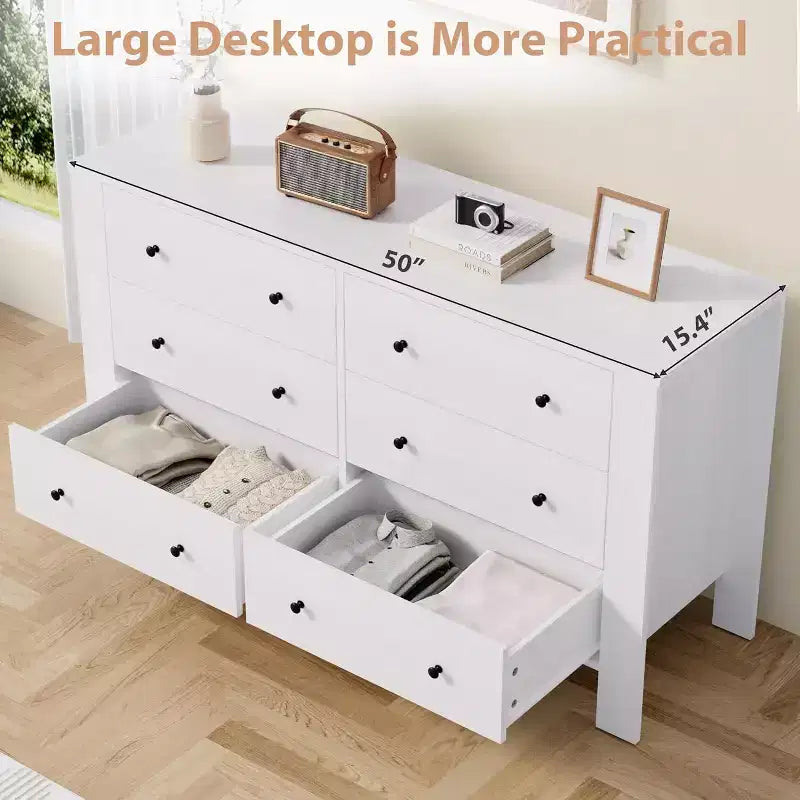 White 6 Drawer Dresser for Bedroom, Wooden Chests of Drawers for Bedroom, Entryway, Hallway, Home Office