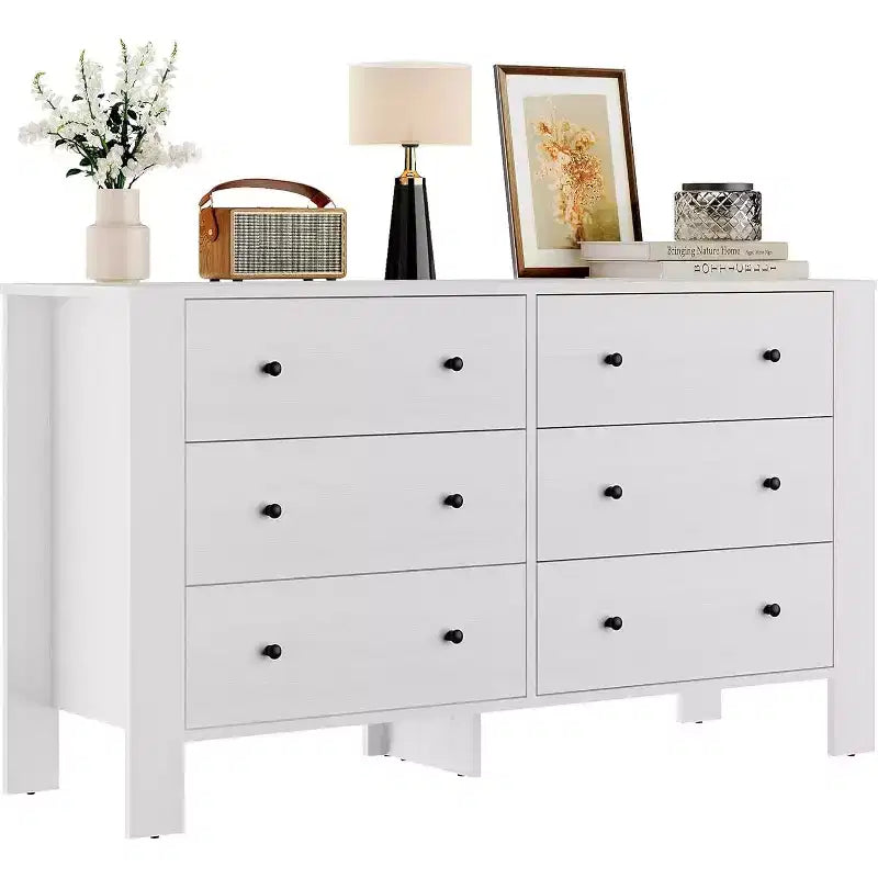 White 6 Drawer Dresser for Bedroom, Wooden Chests of Drawers for Bedroom, Entryway, Hallway, Home Office
