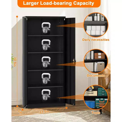 71 Tall Heavy Duty Metal Storage Cabinet with Lock, Doors & 4 Adjustable Shelves Cold Rolled Steel with Handles, Pegboard for Garage Office Basement