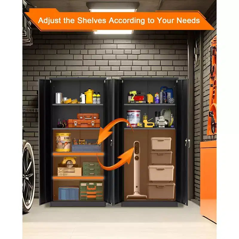 71 Tall Heavy Duty Metal Storage Cabinet with Lock, Doors & 4 Adjustable Shelves Cold Rolled Steel with Handles, Pegboard for Garage Office Basement