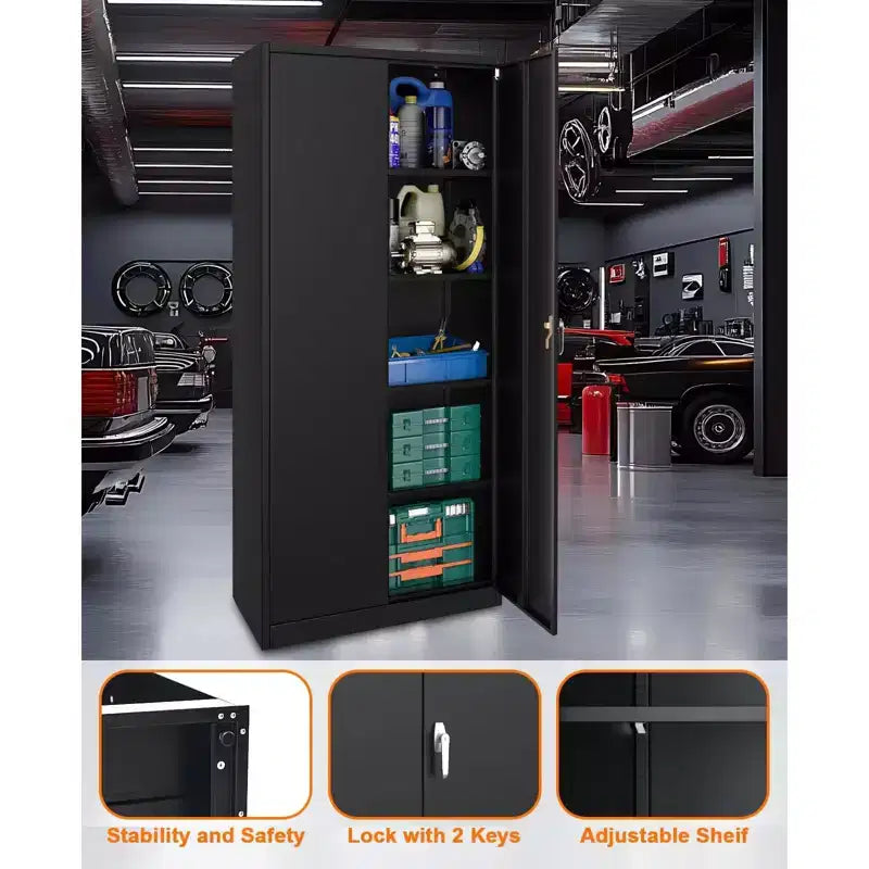 71 Tall Heavy Duty Metal Storage Cabinet with Lock, Doors & 4 Adjustable Shelves Cold Rolled Steel with Handles, Pegboard for Garage Office Basement