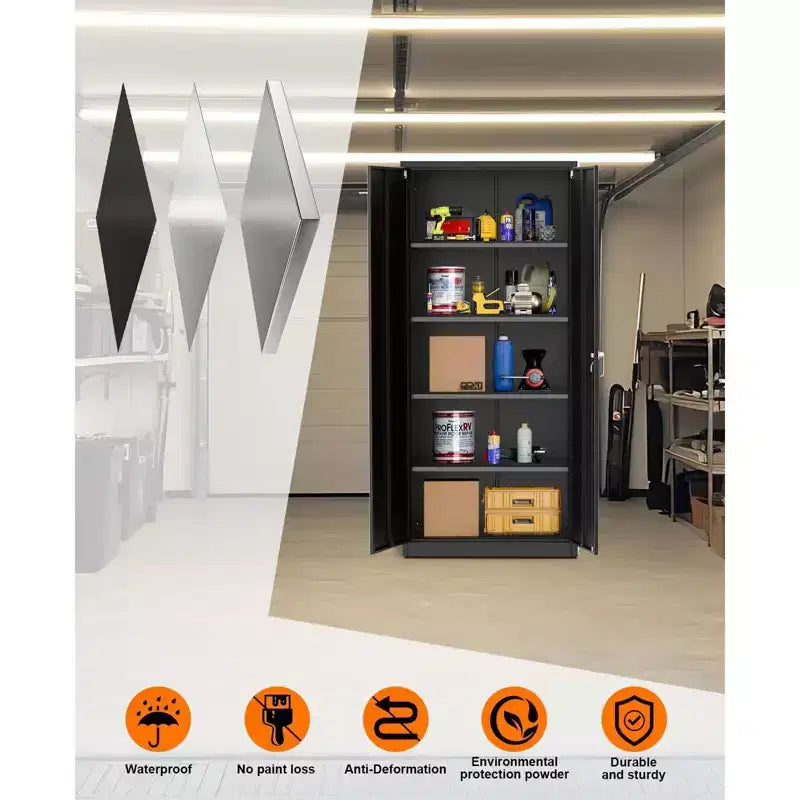 71 Tall Heavy Duty Metal Storage Cabinet with Lock, Doors & 4 Adjustable Shelves Cold Rolled Steel with Handles, Pegboard for Garage Office Basement