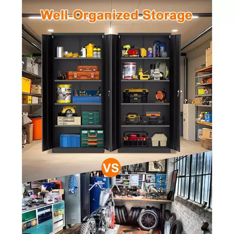71 Tall Heavy Duty Metal Storage Cabinet with Lock, Doors & 4 Adjustable Shelves Cold Rolled Steel with Handles, Pegboard for Garage Office Basement