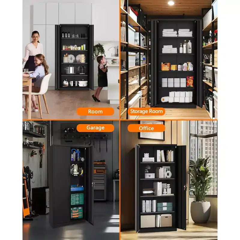 71 Tall Heavy Duty Metal Storage Cabinet with Lock, Doors & 4 Adjustable Shelves Cold Rolled Steel with Handles, Pegboard for Garage Office Basement