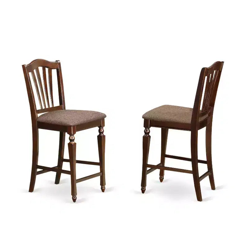 Counter Height Dining Set - 3 Piece Table & Chairs - Linen Upholstered Pub Table - 36x36 Inch Mahogany