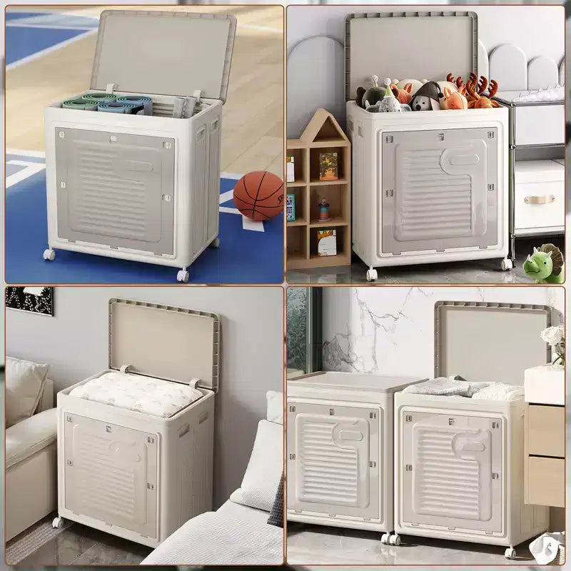 Rolling Laundry Hamper With Lid, Clothes Storage Box Household 150 L Large Clothes Capacity, Versatile Organize Flip Clothing Quilt Storage Box