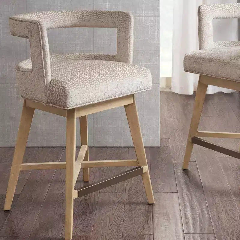 Farwell Swivel Counter Height Barstool Cream - Madison Park: Upholstered, Wood Legs, 300lb Capacity