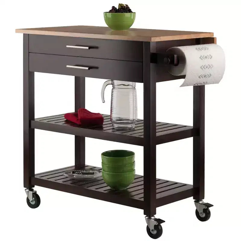 Langdon Kitchen Cart Cappuccino - Winsome: Mid-Century Modern, Wood Composite, Storage Cart