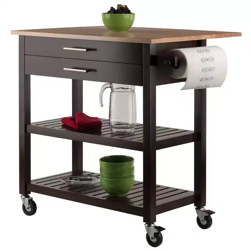 Langdon Kitchen Cart Cappuccino - Winsome: Mid-Century Modern, Wood Composite, Storage Cart