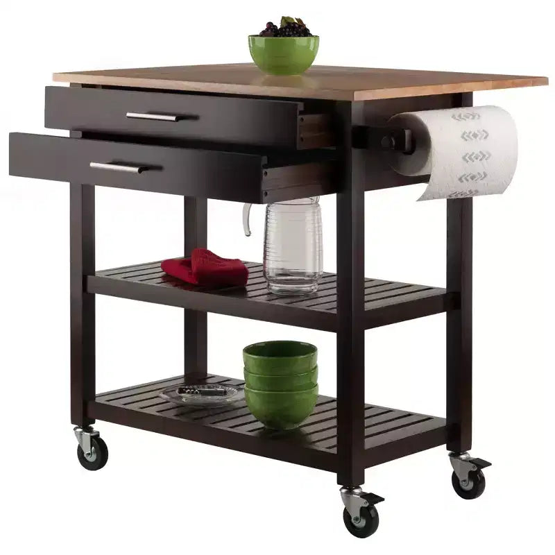 Langdon Kitchen Cart Cappuccino - Winsome: Mid-Century Modern, Wood Composite, Storage Cart