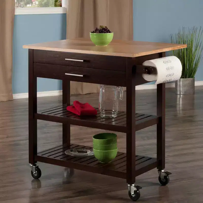 Langdon Kitchen Cart Cappuccino - Winsome: Mid-Century Modern, Wood Composite, Storage Cart