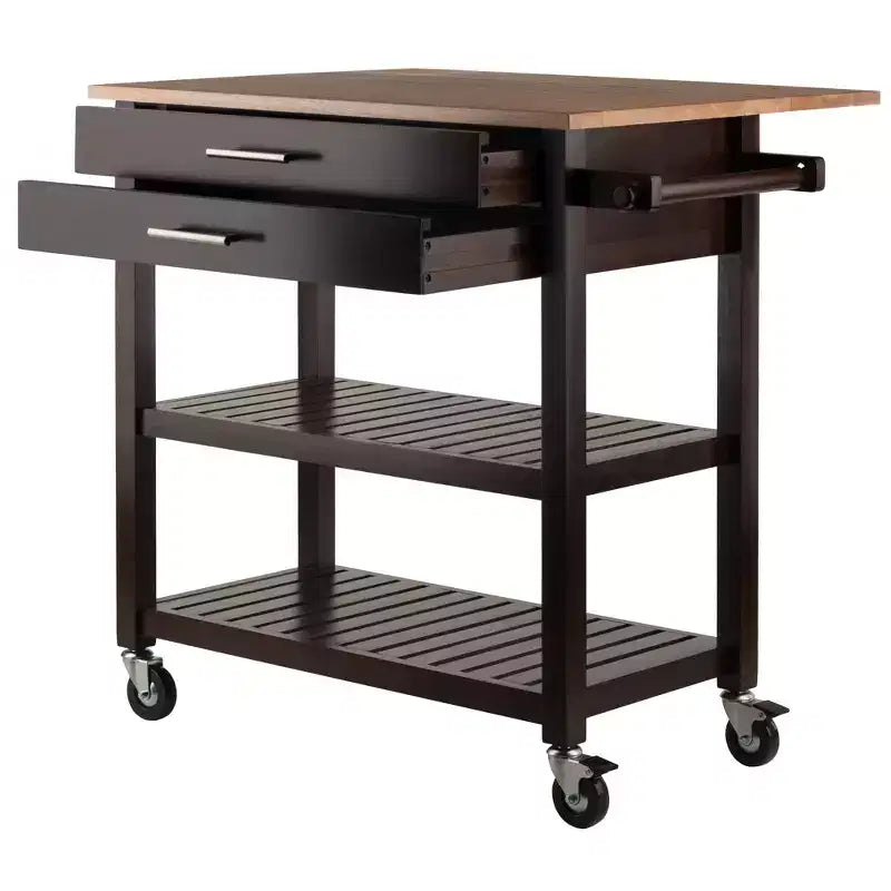 Langdon Kitchen Cart Cappuccino - Winsome: Mid-Century Modern, Wood Composite, Storage Cart
