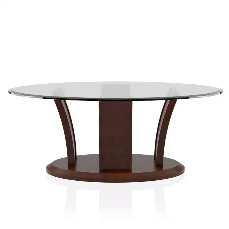 HOMES: Inside + Out Gabriella Oval Glass Top Coffee Table Brown Cherry