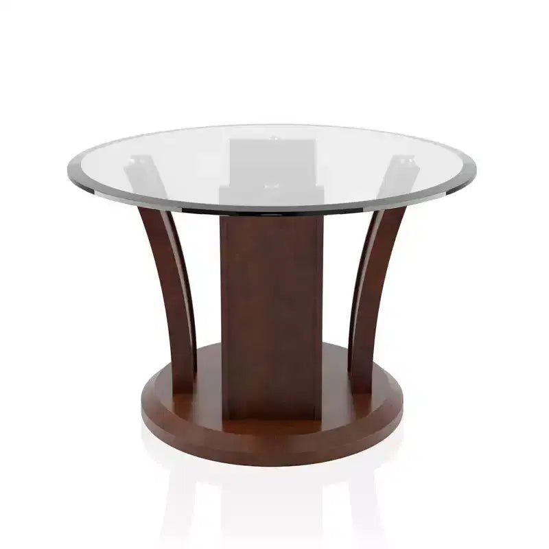 HOMES: Inside + Out Gabriella Oval Glass Top Coffee Table Brown Cherry