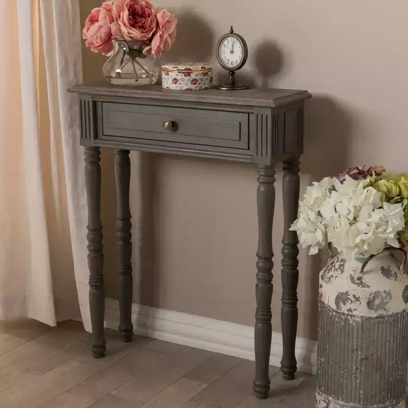 Noemie Country Cottage Farmhouse Finished 1 Drawer Console Table Brown - Baxton Studio: Antique Style, Space-Saving Design