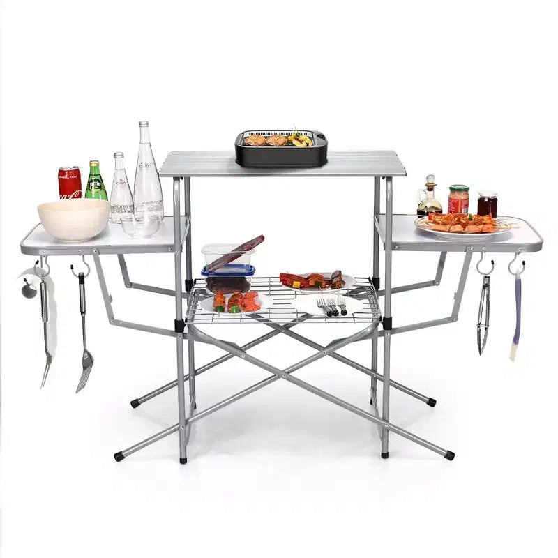 Costway Foldable Camping Table Outdoor Kitchen Portable Grilling Stand Folding BBQ Table