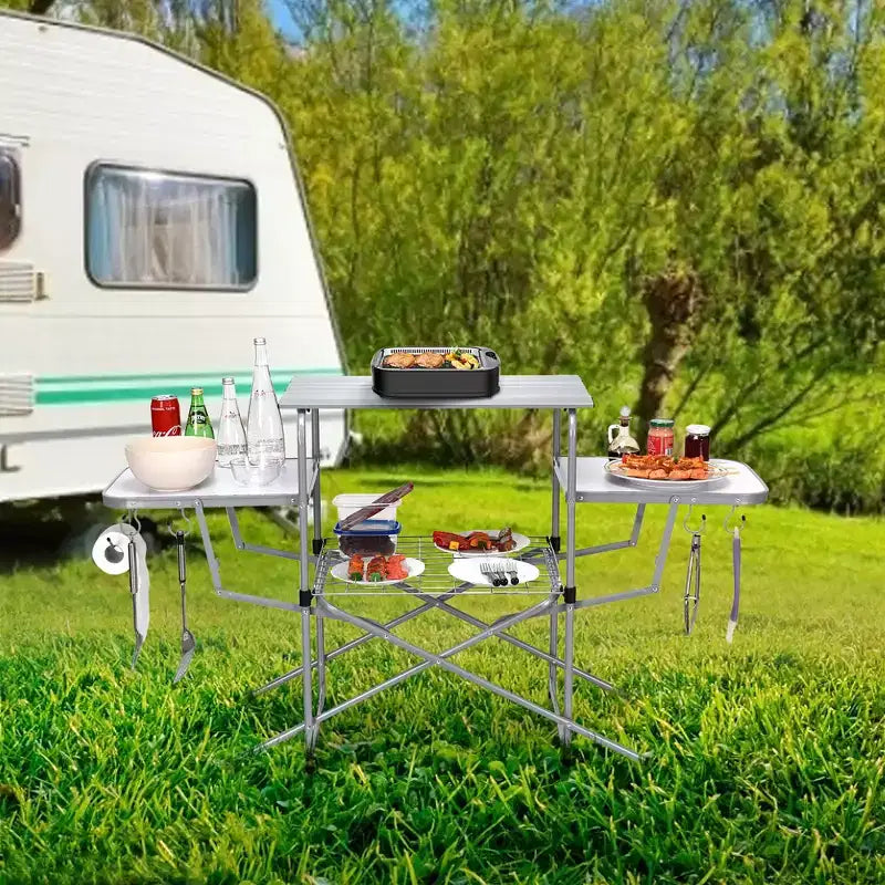 Costway Foldable Camping Table Outdoor Kitchen Portable Grilling Stand Folding BBQ Table