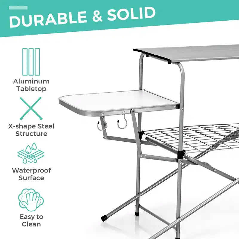 Costway Foldable Camping Table Outdoor Kitchen Portable Grilling Stand Folding BBQ Table