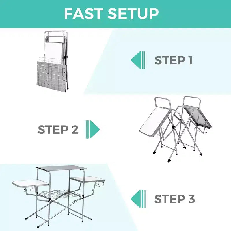 Costway Foldable Camping Table Outdoor Kitchen Portable Grilling Stand Folding BBQ Table