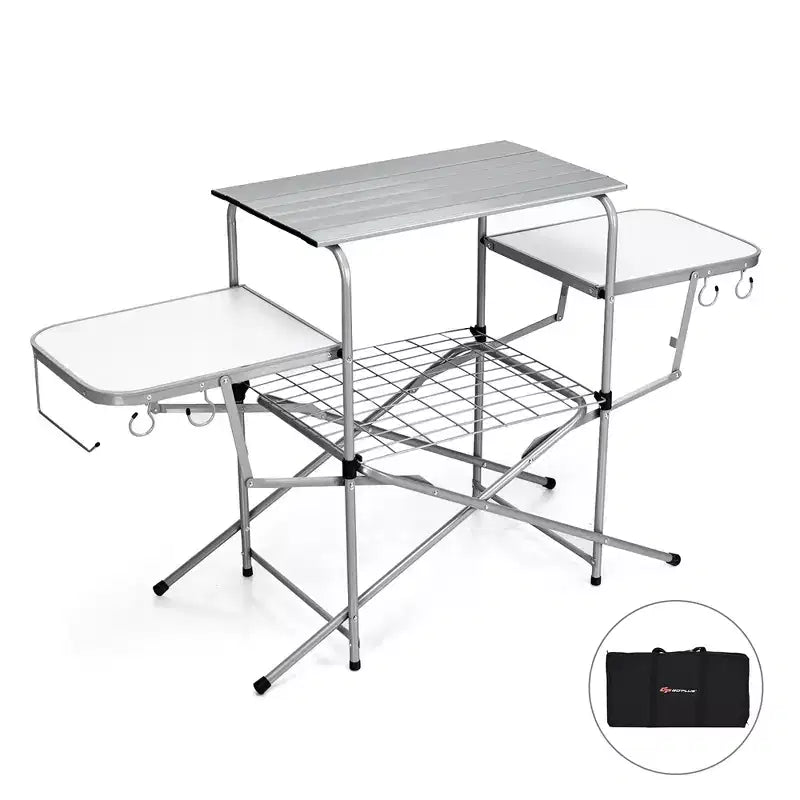 Costway Foldable Camping Table Outdoor Kitchen Portable Grilling Stand Folding BBQ Table